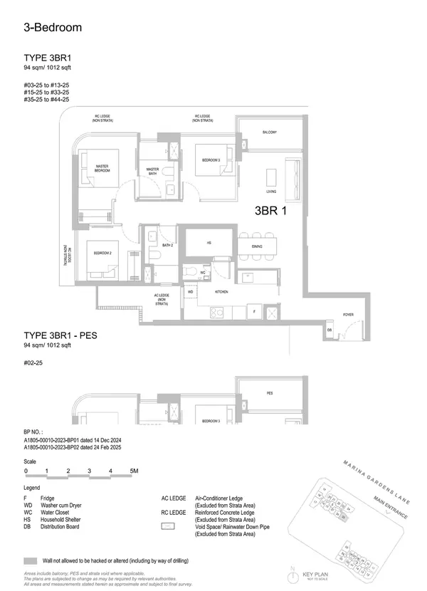 One Marina Gardens — floor plan 3BR1, 3 Bedroom, D01