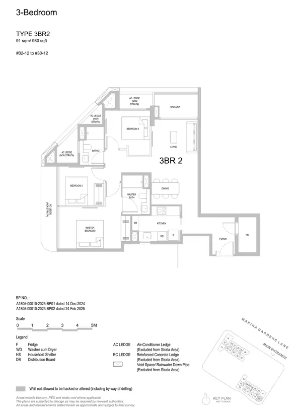 One Marina Gardens — floor plan 3BR2, 3 Bedroom, D01