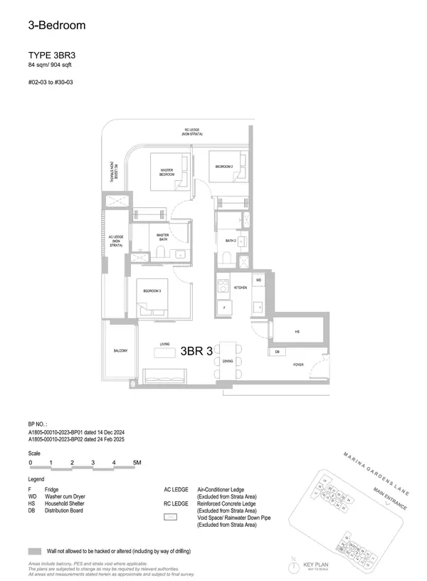 One Marina Gardens — floor plan 3BR3, 3 Bedroom, D01