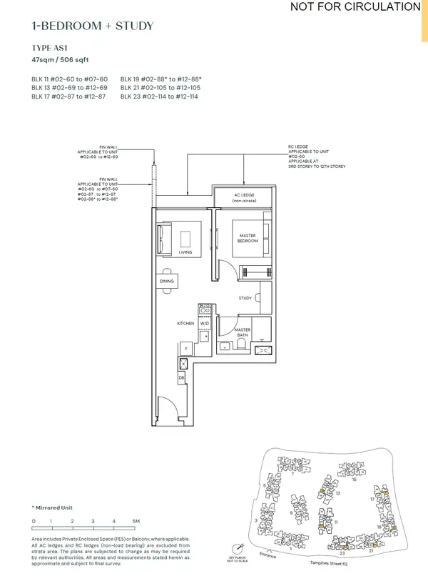 Parktown Residence — floor plan AS1, 1 Bedroom + Study, D18