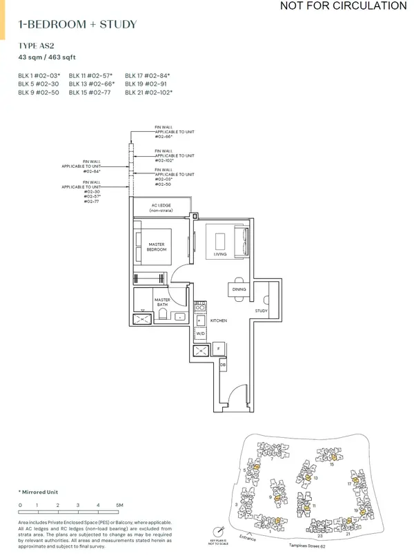 Parktown Residence — floor plan AS2, 1 Bedroom + Study, D18