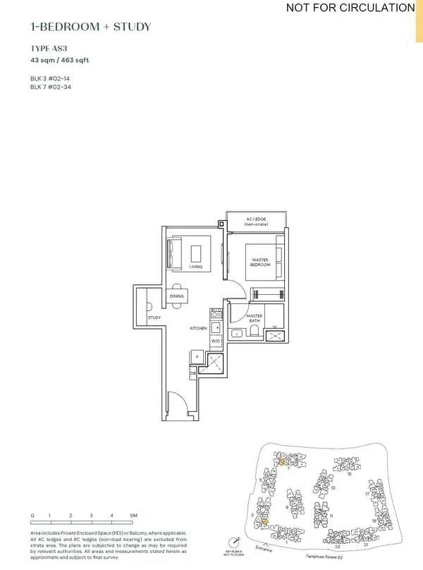 Parktown Residence — floor plan AS3, 1 Bedroom + Study, D18