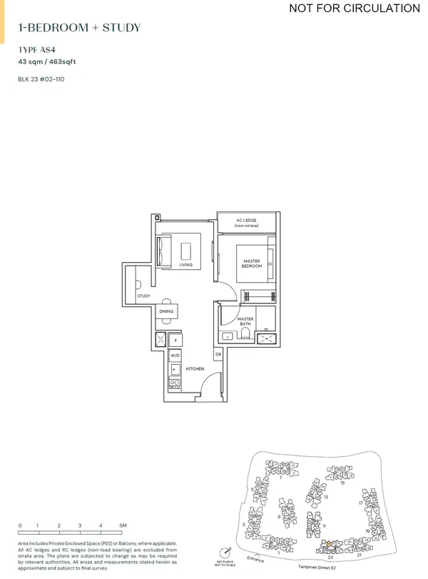 Parktown Residence — floor plan AS4, 1 Bedroom + Study, D18