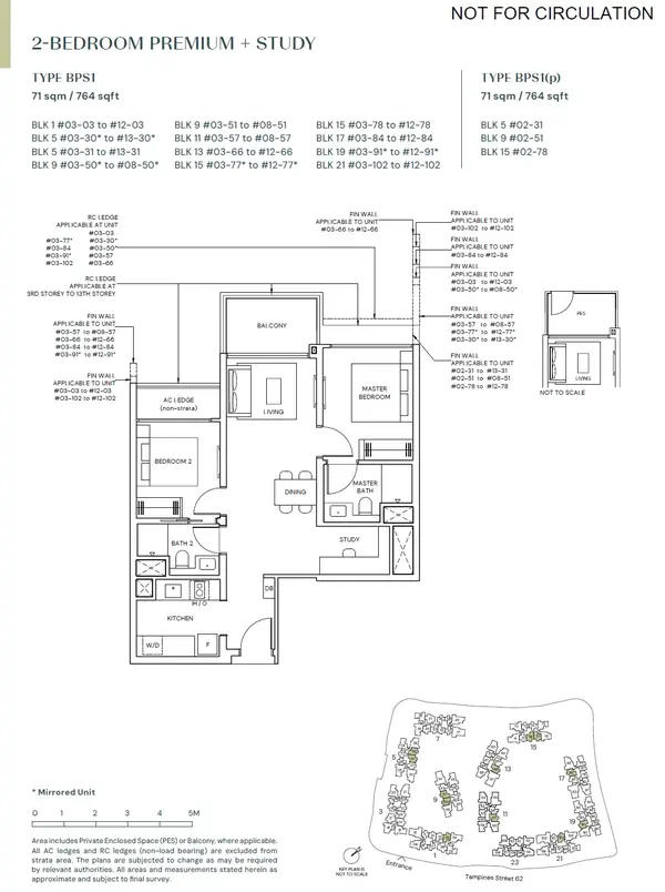 Parktown Residence — floor plan BPS1, 2 Bedroom Premium + Study, D18