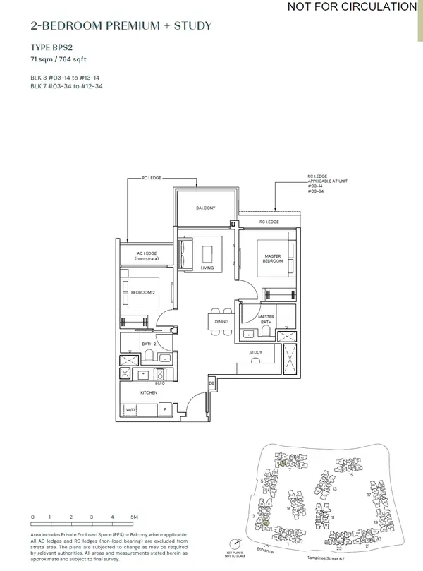 Parktown Residence — floor plan BPS2, 2 Bedroom Premium + Study, D18
