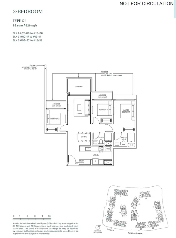 Parktown Residence — floor plan C1, 3 Bedroom, D18