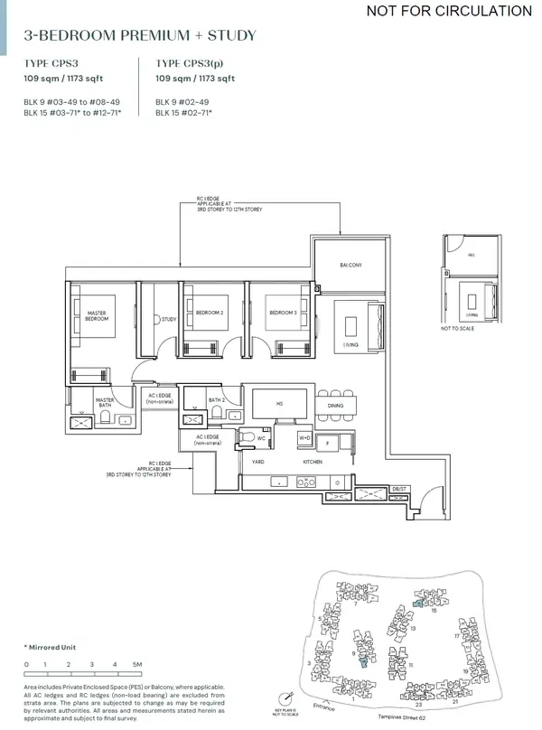 Parktown Residence — floor plan CPS3, 3 Bedroom Premium + Study, D18