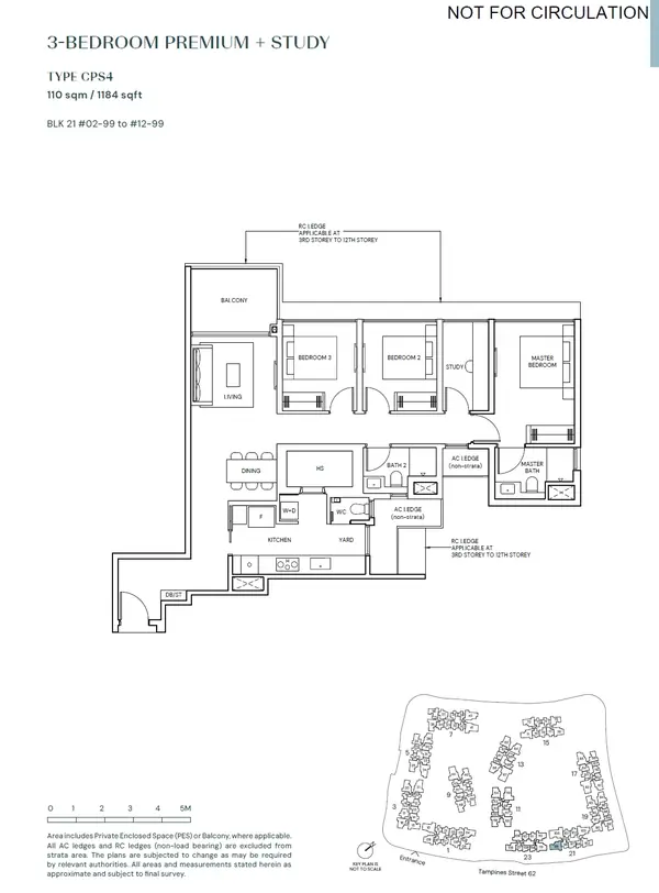 Parktown Residence — floor plan CPS4, 3 Bedroom Premium + Study, D18