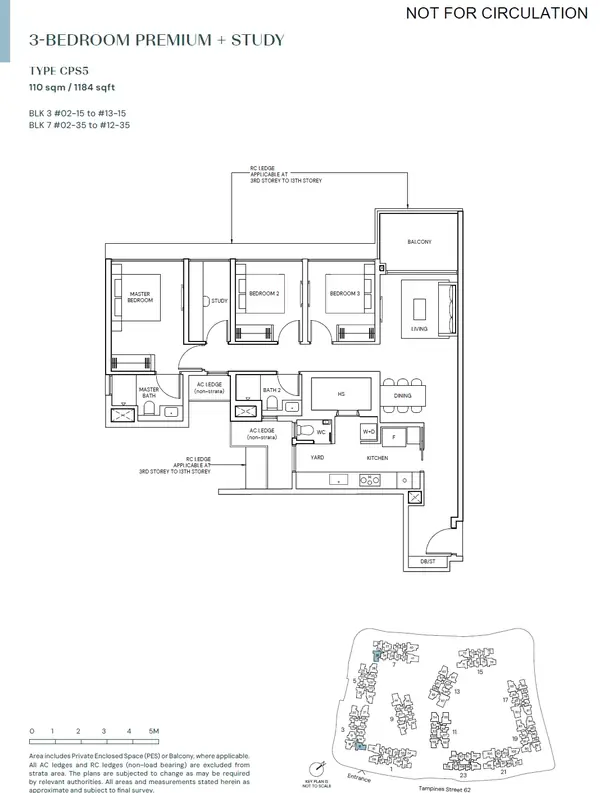 Parktown Residence — floor plan CPS5, 3 Bedroom Premium + Study, D18