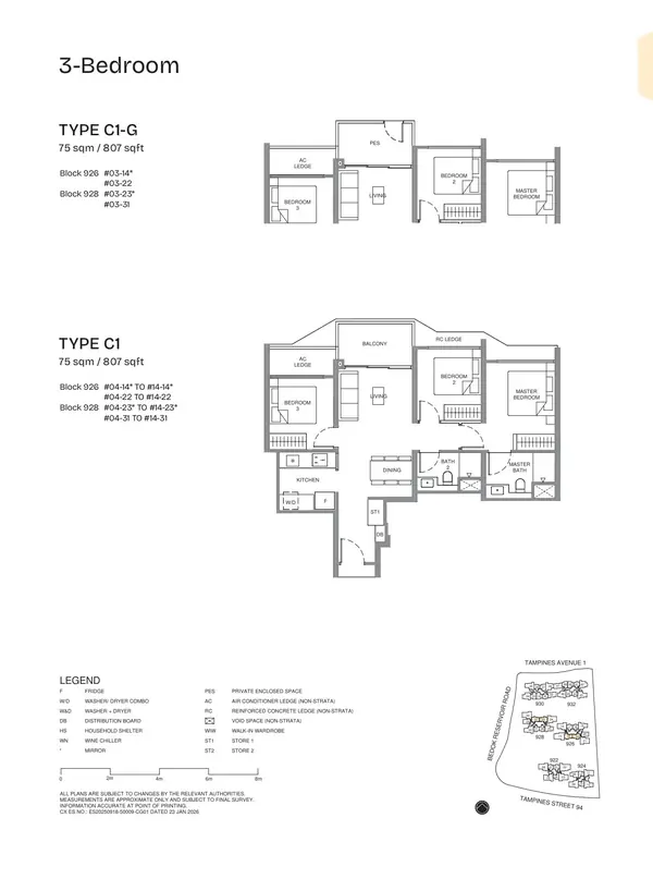 Pinery Residences — floor plan C1-G, 3 Bedroom, D16