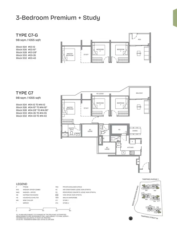 Pinery Residences — floor plan C7-G, 3 Bedroom Premium + Study, D16