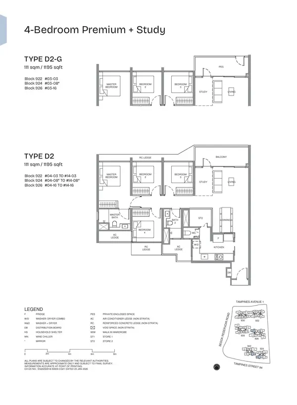 Pinery Residences — floor plan D2-G, 4 Bedroom Premium + Study, D16