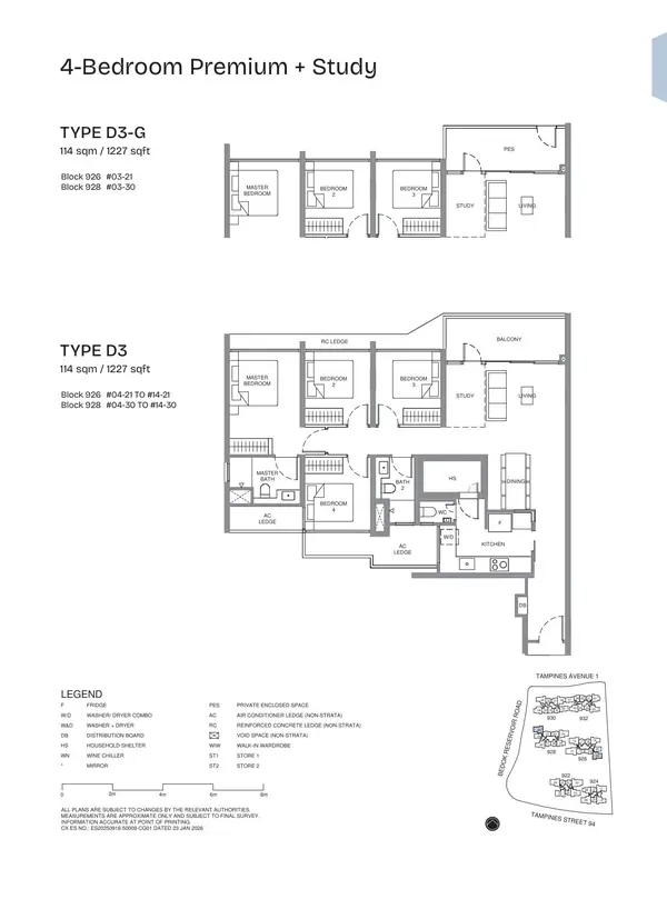 Pinery Residences — floor plan D3-G, 4 Bedroom Premium + Study, D16