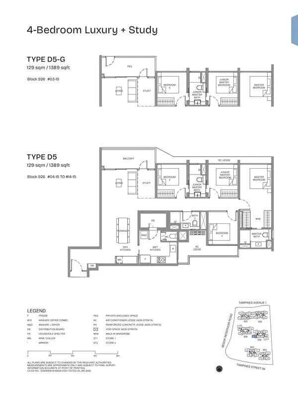 Pinery Residences — floor plan D5-G, 4 Bedroom Luxury + Study, D16