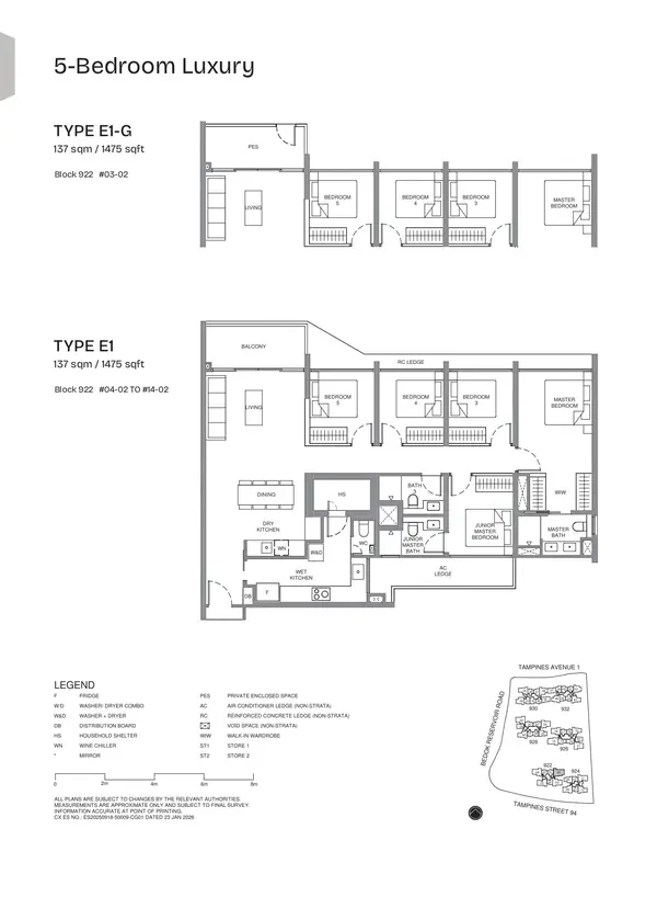 Pinery Residences — floor plan E1-G, 5 Bedroom Luxury, D16