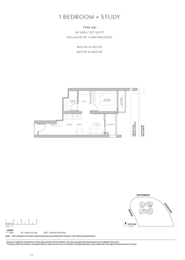 Promenade Peak — floor plan AS1, 1 Bedroom + Study, D03
