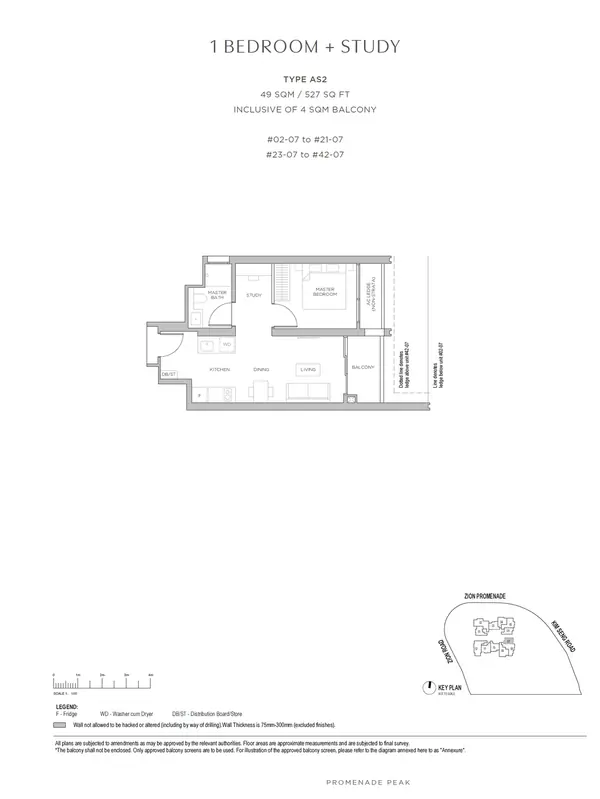 Promenade Peak — floor plan AS2, 1 Bedroom + Study, D03