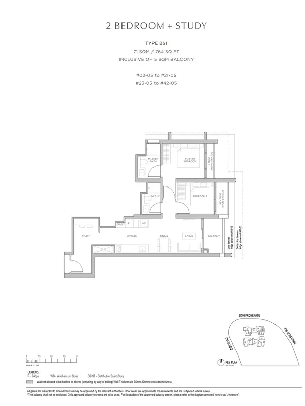 Promenade Peak — floor plan BS1, 2 Bedroom + Study, D03