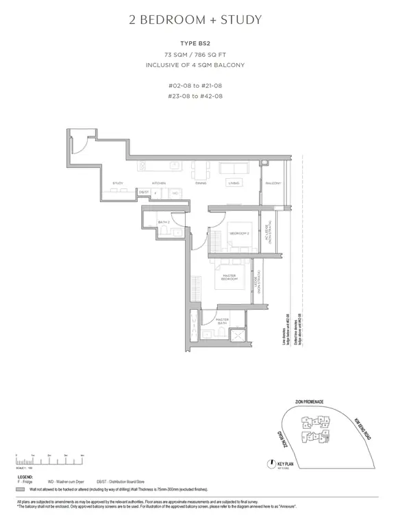 Promenade Peak — floor plan BS2, 2 Bedroom + Study, D03
