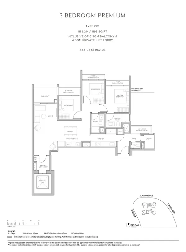 Promenade Peak — floor plan CP1, 3 Bedroom Premium (with Private Lift), D03