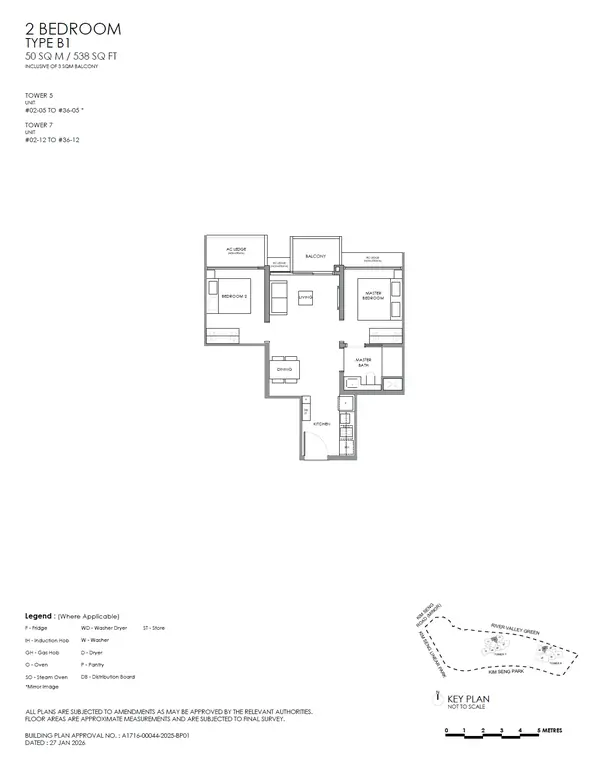 River Modern — floor plan B1, 2 Bedroom, D09