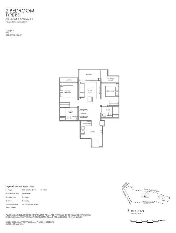 River Modern — floor plan B3, 2 Bedroom, D09