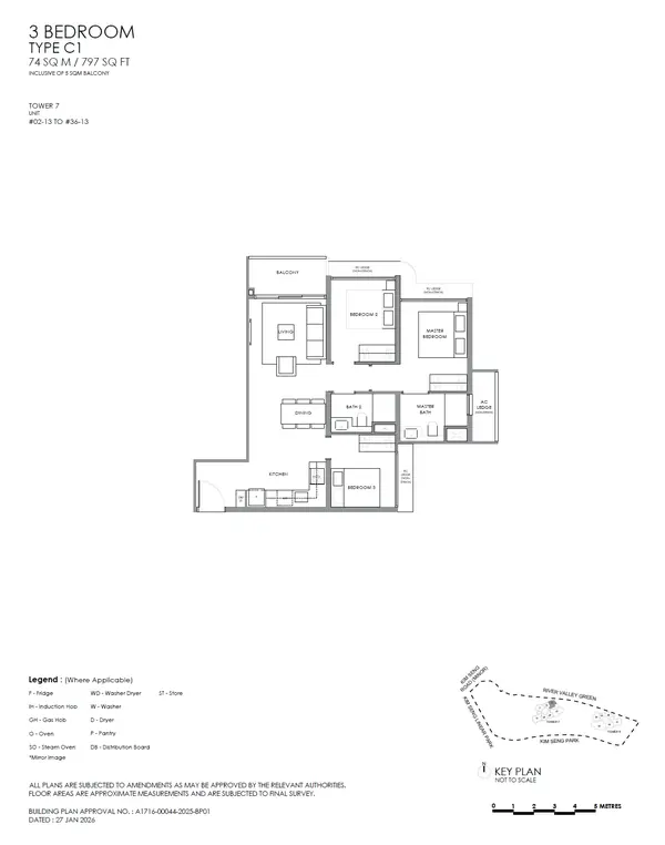 River Modern — floor plan C1, 3 Bedroom, D09