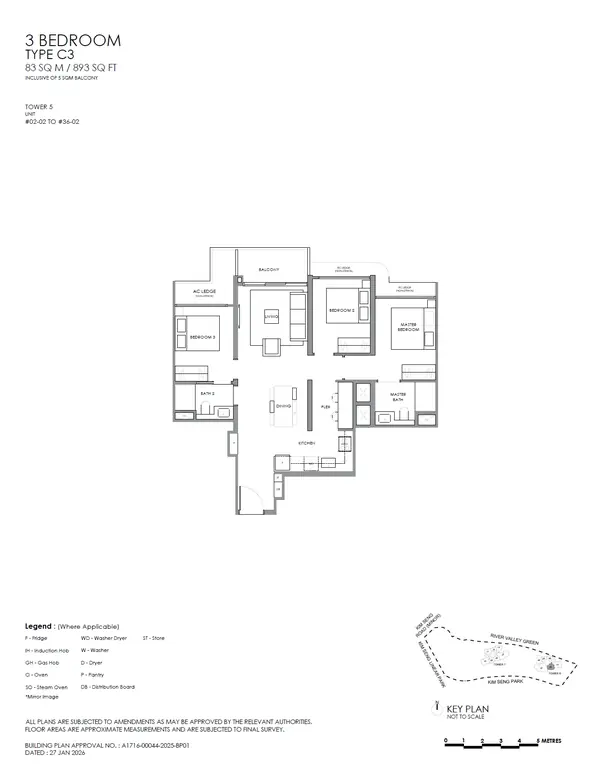 River Modern — floor plan C3, 3 Bedroom, D09