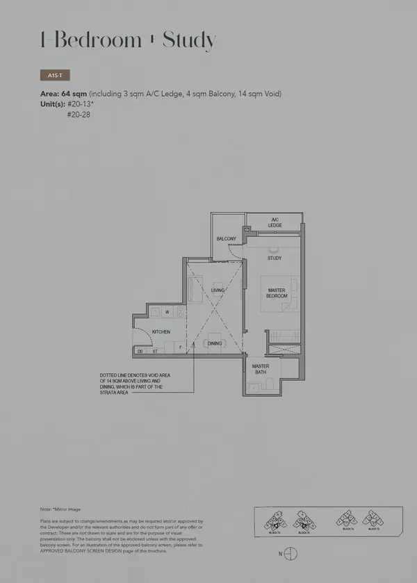 Sora — floor plan A1S-T, 1 Bedroom + Study, D22