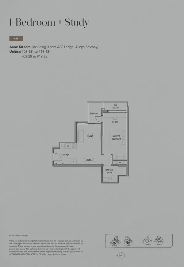 Sora — floor plan A1S, 1 Bedroom + Study, D22