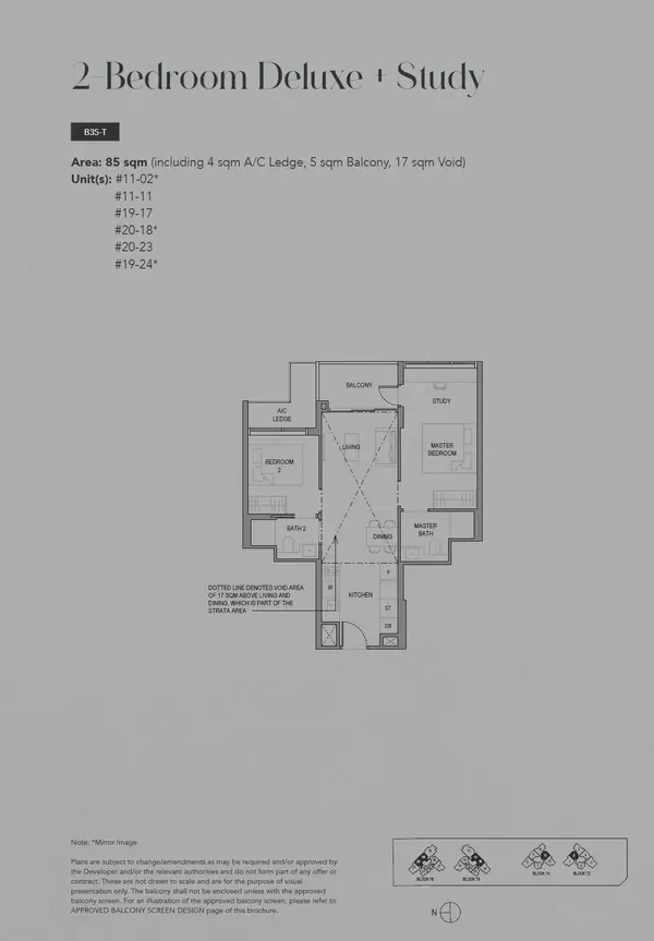Sora — floor plan B3S-T, 2 Bedroom Deluxe + Study, D22