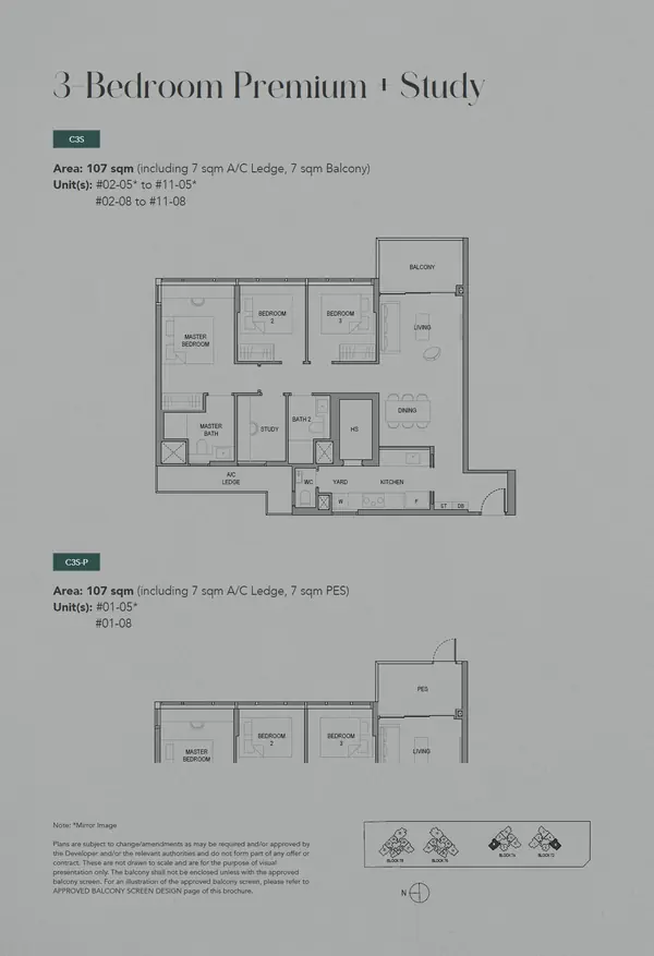 Sora — floor plan C3S, 3 Bedroom Premium + Study, D22