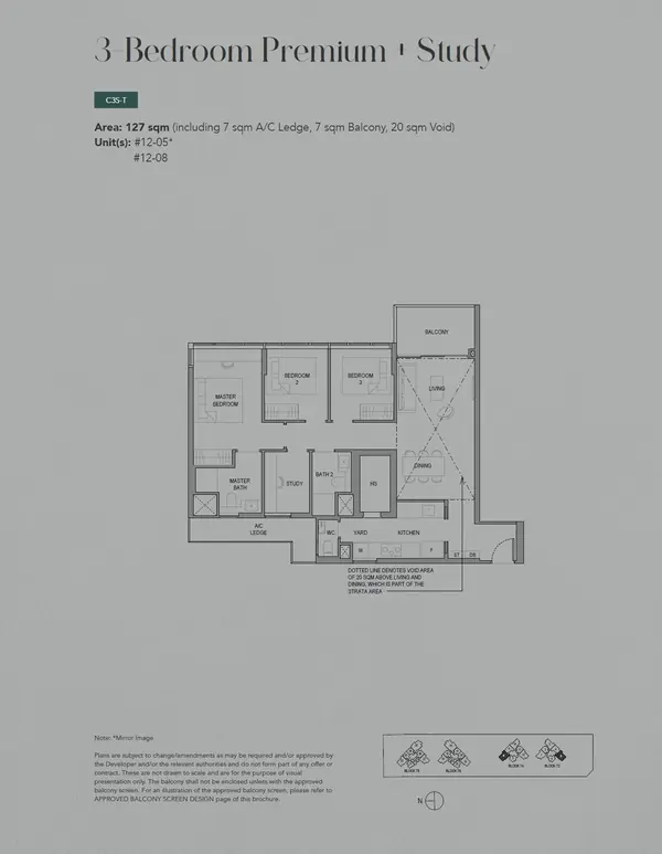 Sora — floor plan C3S-T, 3 Bedroom Premium + Study, D22
