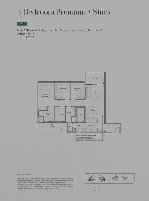 Sora — floor plan C4S-T, 3 Bedroom Premium + Study, D22