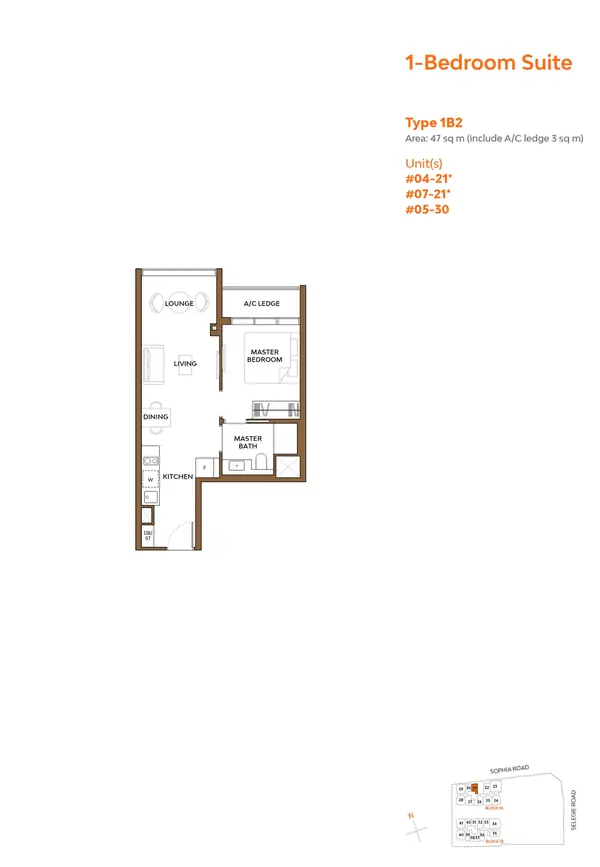 The Collective At One Sophia — floor plan 1B2, 1 Bedroom Suite, D09