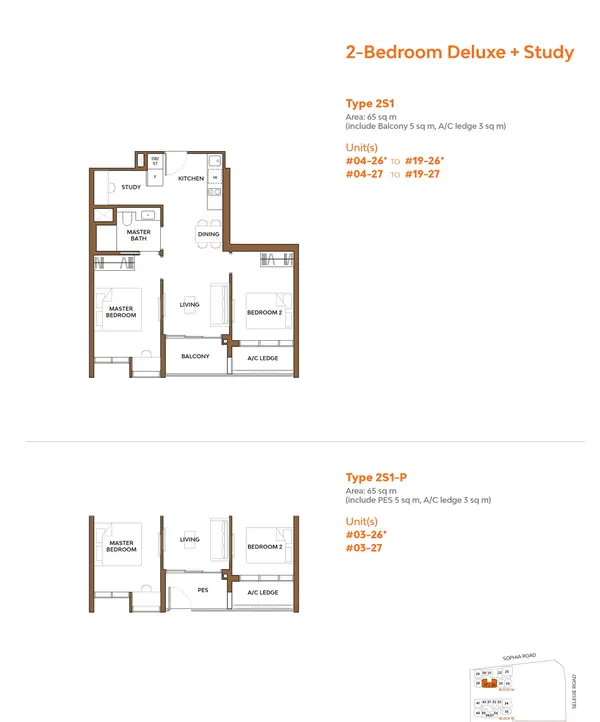 The Collective At One Sophia — floor plan 2S1, 2 Bedroom Deluxe + Study, D09