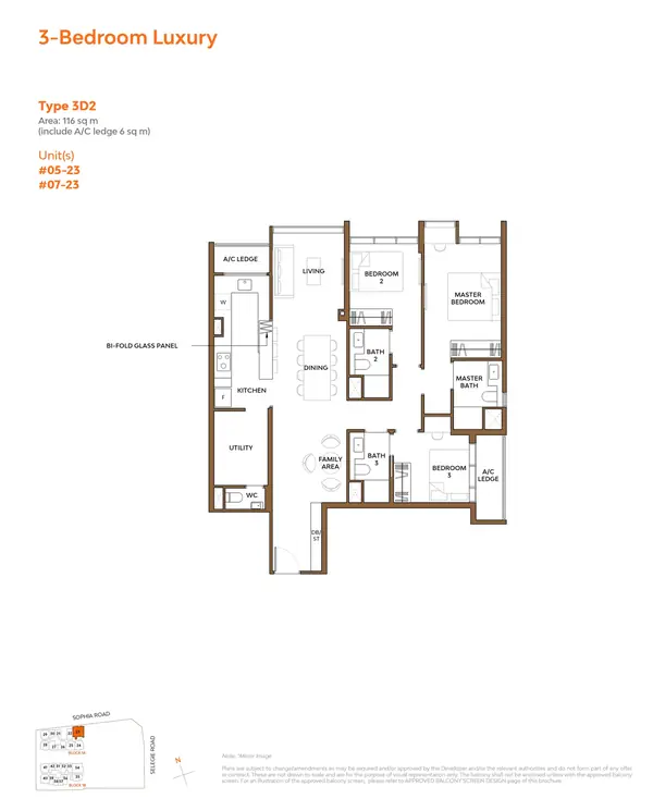 The Collective At One Sophia — floor plan 3D2, 3 Bedroom Luxury, D09