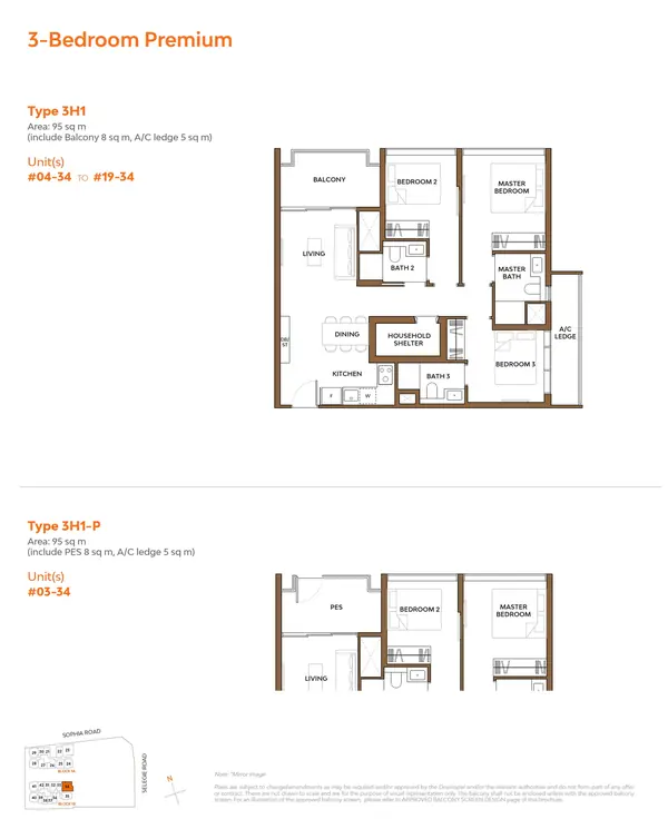 The Collective At One Sophia — floor plan 3H1, 3 Bedroom Premium, D09