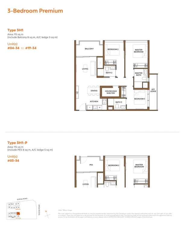 The Collective At One Sophia — floor plan 3H1-P, 3 Bedroom Premium, D09