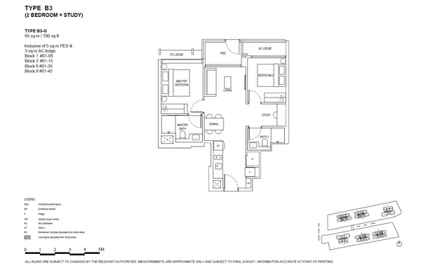 The Continuum — floor plan B3-G, 2 Bedroom + Study, D15