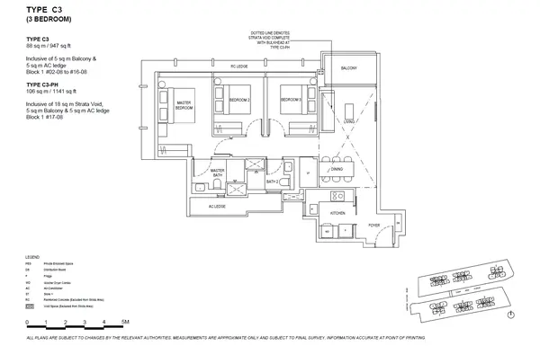 The Continuum — floor plan C3, 3 Bedroom, D15
