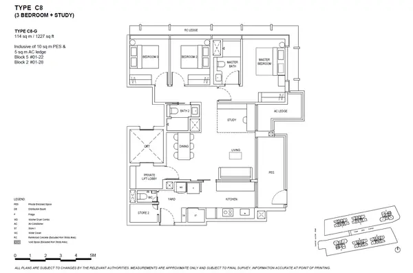 The Continuum — floor plan C8-G, 3 Bedroom + Study, D15