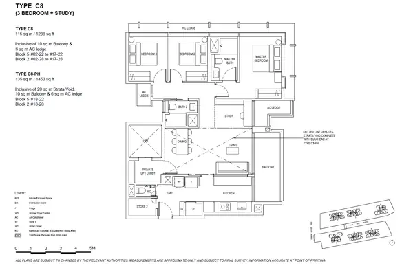 The Continuum — floor plan C8-PH, 3 Bedroom + Study, D15