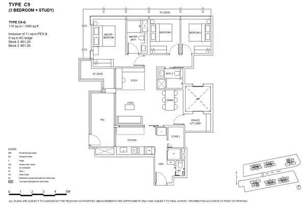 The Continuum — floor plan C9-G, 3 Bedroom + Study, D15