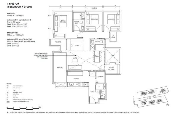 The Continuum — floor plan C9-PH, 3 Bedroom + Study, D15