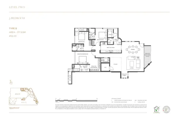 The Giverny Residences — floor plan B, 3 Bedroom, D10
