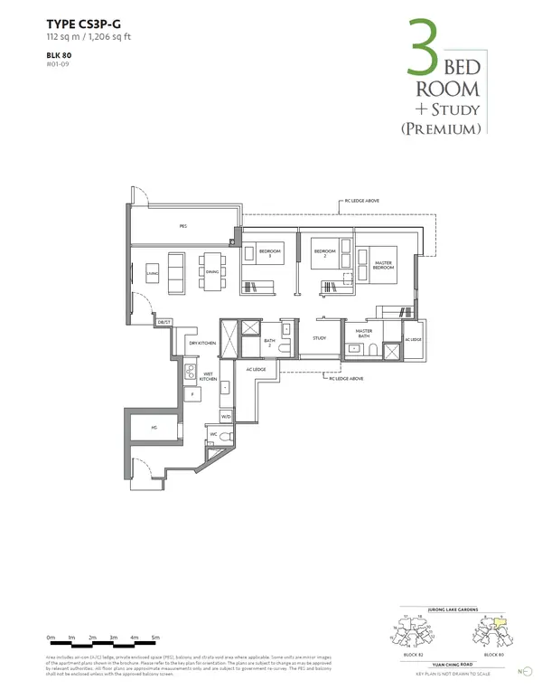The Lakegarden Residences — floor plan CS3P-G, 3 Bedroom + Study (premium), D22