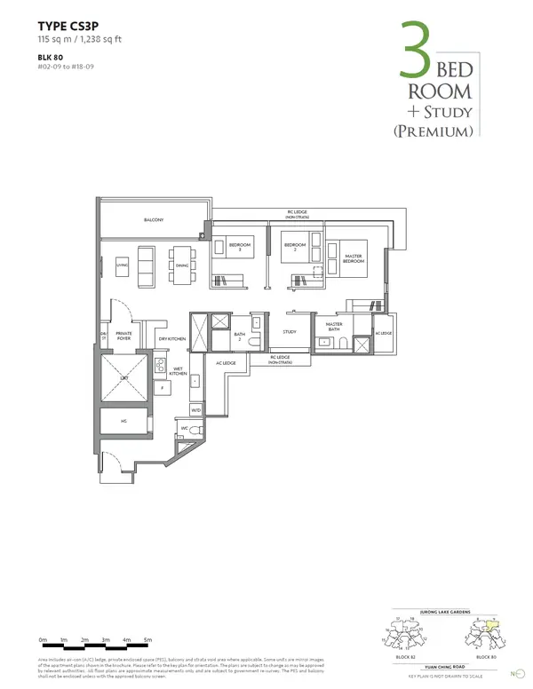 The Lakegarden Residences — floor plan CS3P, 3 Bedroom + Study (premium), D22