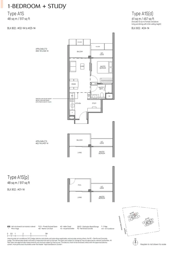 The Myst — floor plan A1S, 1 Bedroom + Study, D23