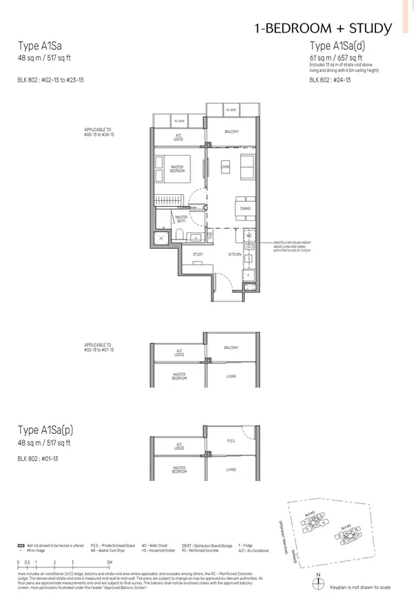 The Myst — floor plan A1Sa, 1 Bedroom + Study, D23